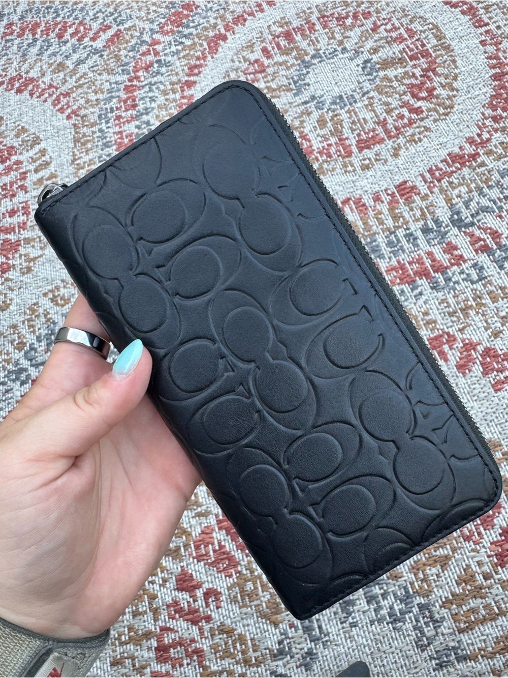 Coach Embossed Signature Zip Wallet - Black